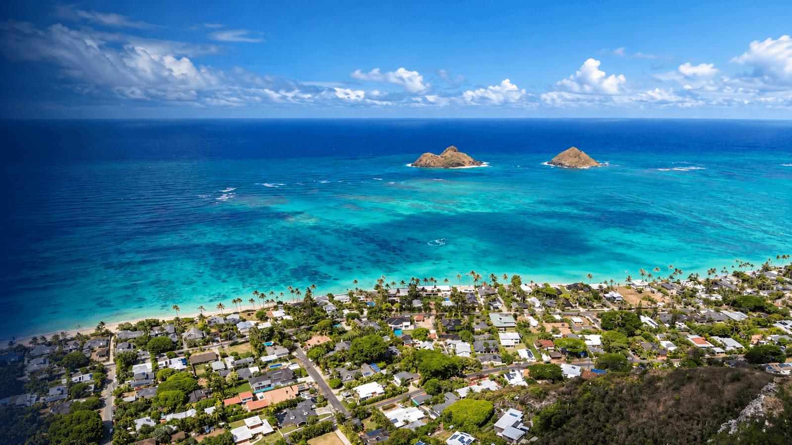 Lanikai and the Mokulua islands from above
