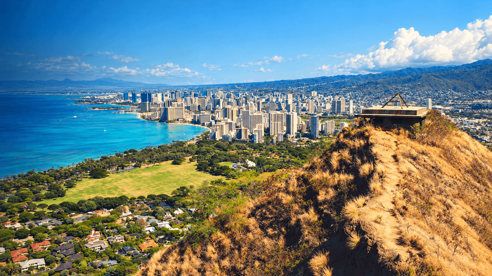 Diamond Head summit view over Waikīkī and Honolulu, Oʻahu