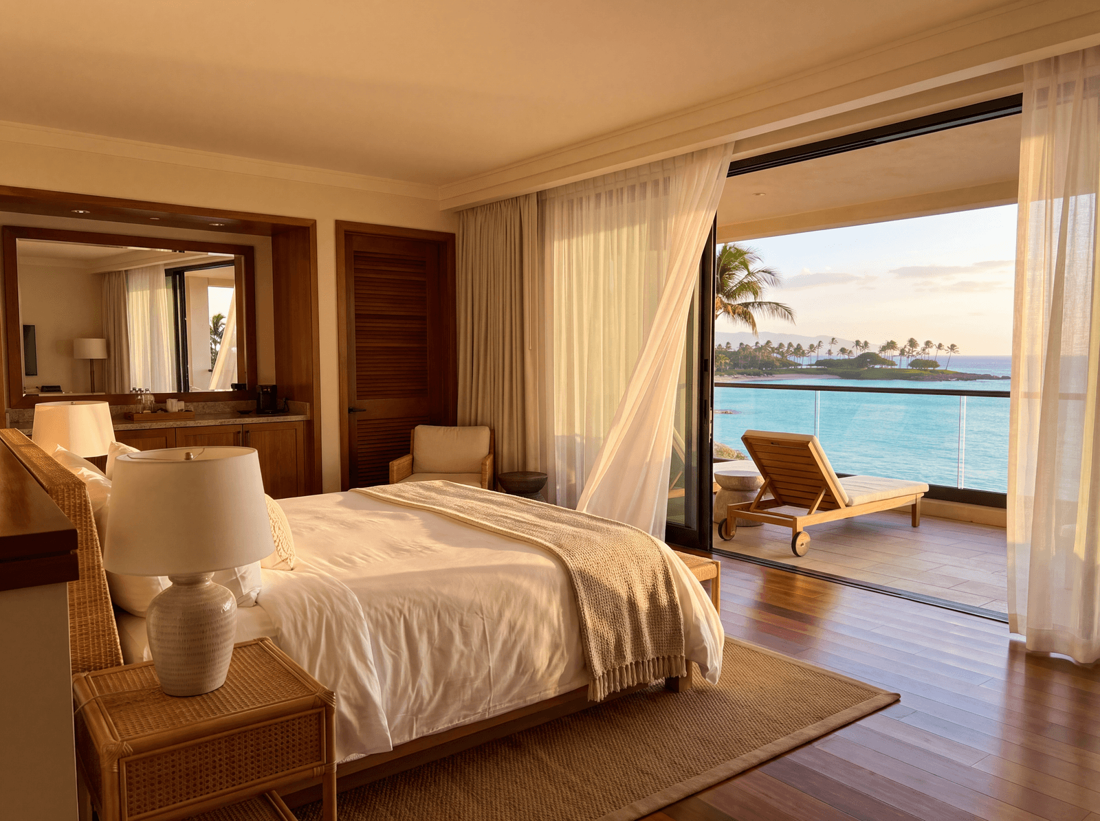 Resort suite with the lanai doors open to the ocean